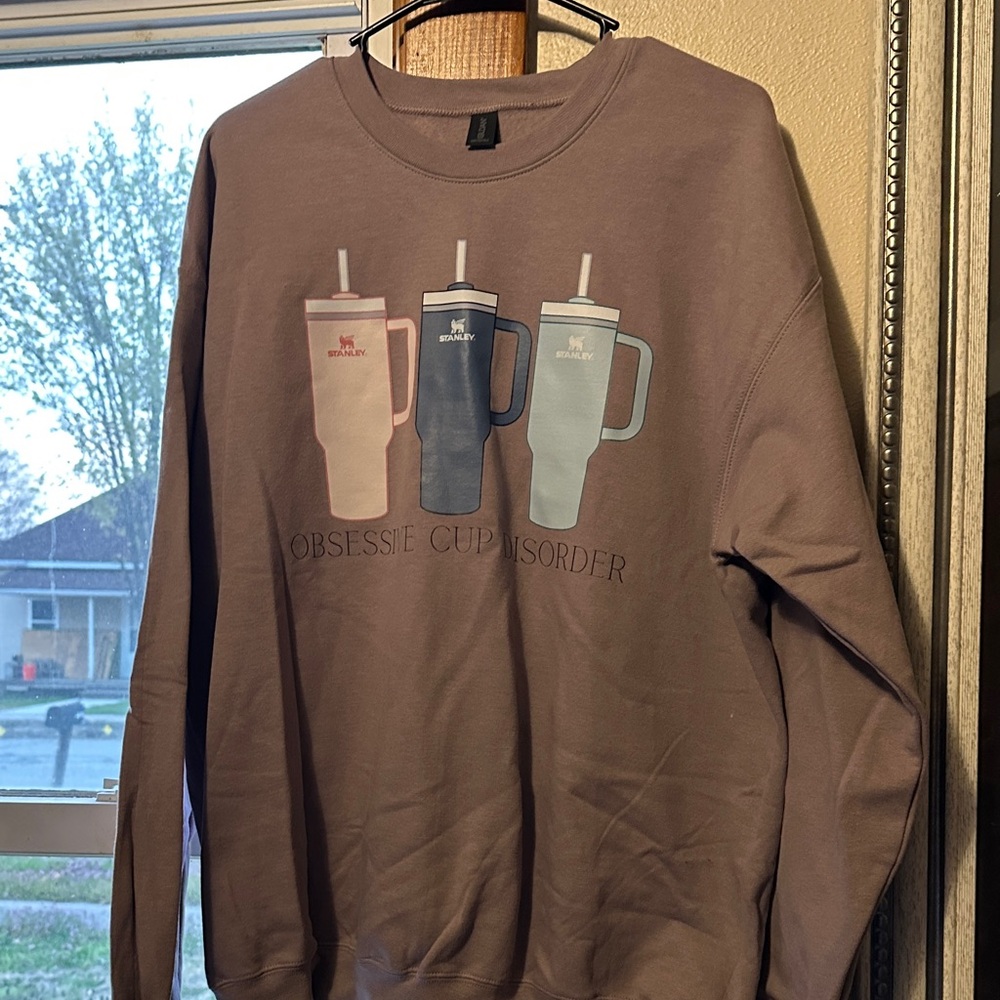 Stanley Brown Crewneck Sweatshirt with Tumbler Graphic